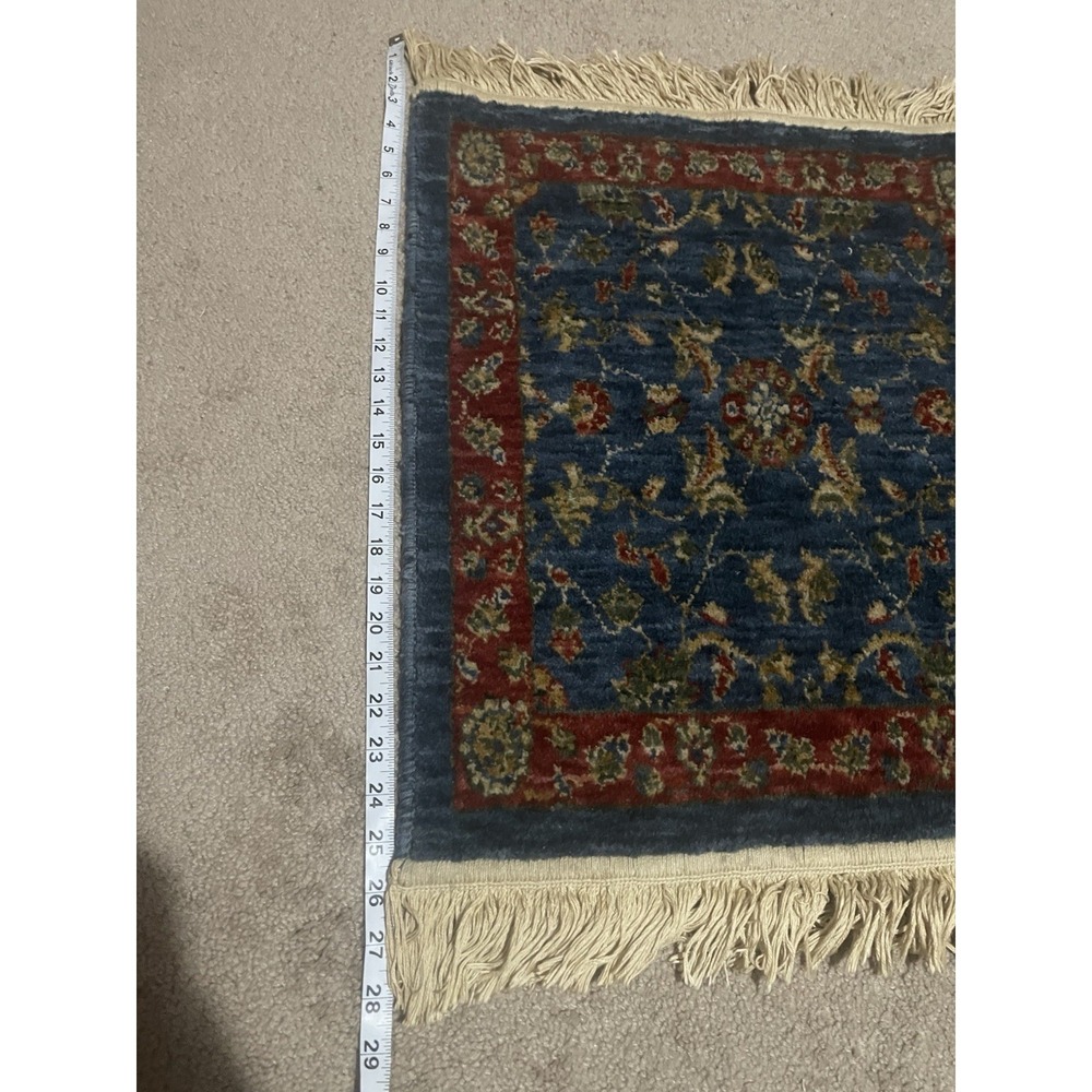 Handmade Navy Wool Floral Oriental Rug 28x20inches - Picture 5 of 5